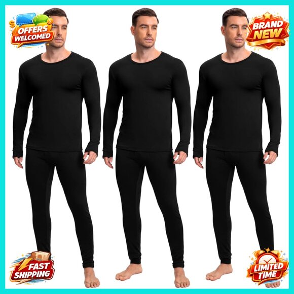 Men's Fleece Lined Thermal Underwear Set 3 Pairs Long Base Layer for Winter